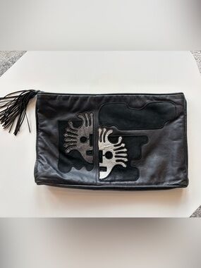 Braccialini Large Black Leather Graphic Fringe